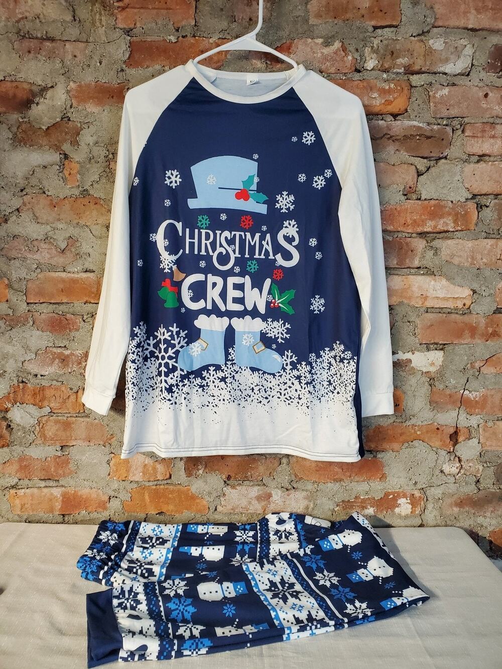Kids Youth Christmas Crew Pajamas Set 14Y Navy White Long Sleeve PJs NEW